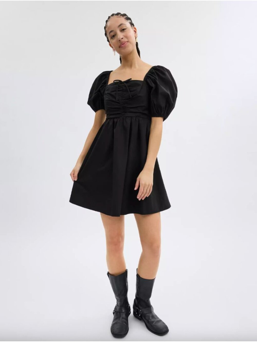 Coach Black Short Dress W/ Puff Sleeves In Organic Cotton S
